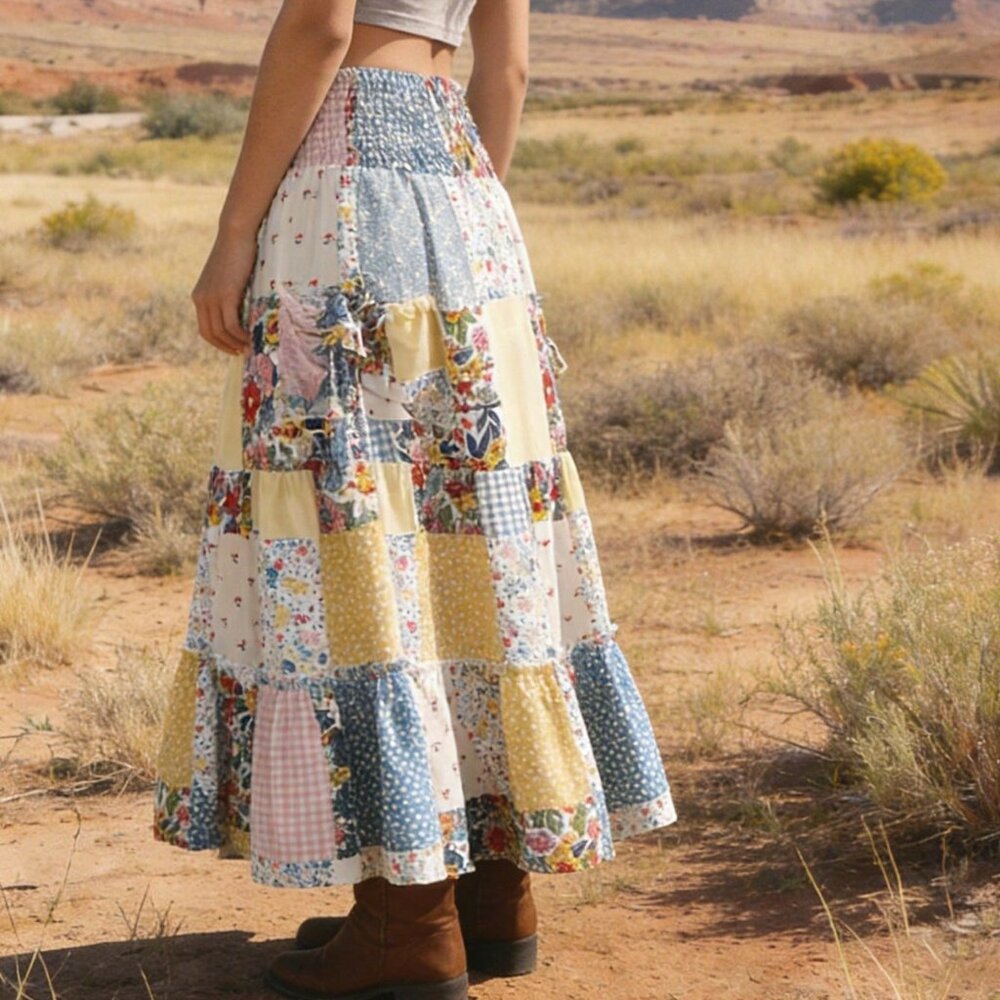 Multicolor Boho Women's Bohemian Skirt Set with Elegant Blouse - Picture 2 of 7